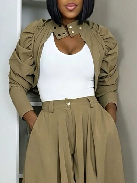 Solid Ruched-Sleeve Jacket