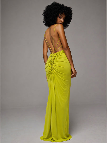 Solid Cross-Front Slit Cami Dress