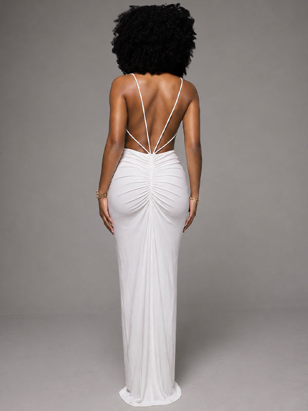 Solid Cross-Front Slit Cami Dress