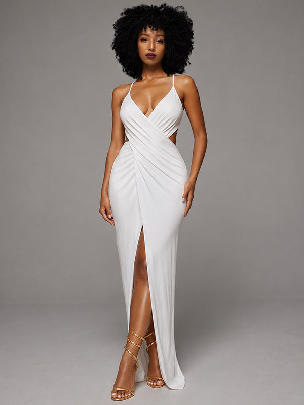Solid Cross-Front Slit Cami Dress
