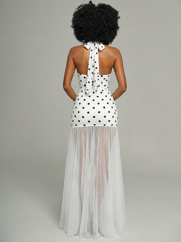 Dot Sheer-Combo Halter Dress