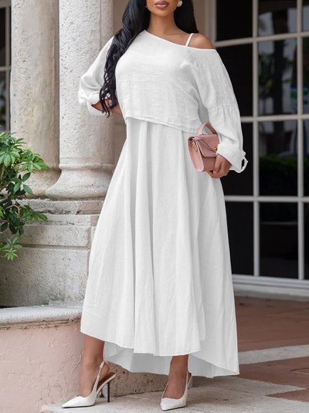 Solid Boat-Neck Tee with Cami Dress