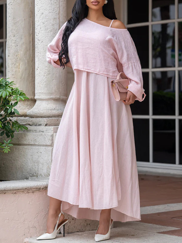 Solid Boat-Neck Tee with Cami Dress