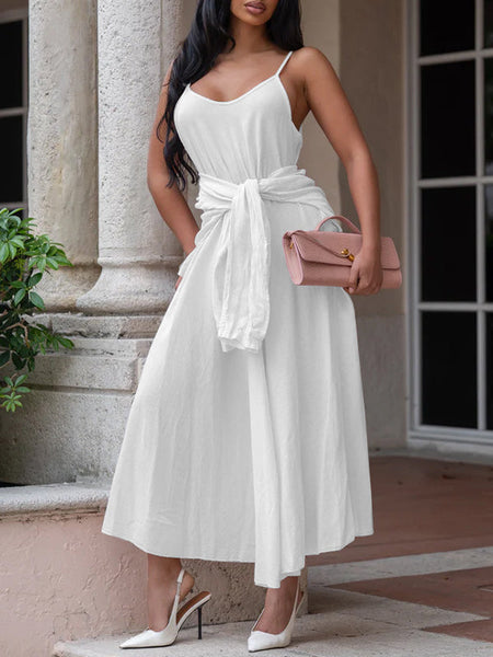 Solid Boat-Neck Tee with Cami Dress