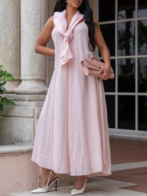Solid Boat-Neck Tee with Cami Dress