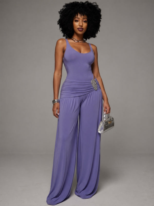 Solid Sleeveless Wide-Leg Jumpsuit