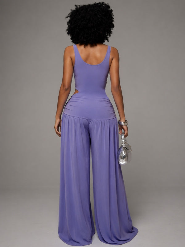 Solid Sleeveless Wide-Leg Jumpsuit