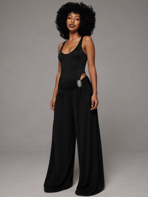 Solid Sleeveless Wide-Leg Jumpsuit