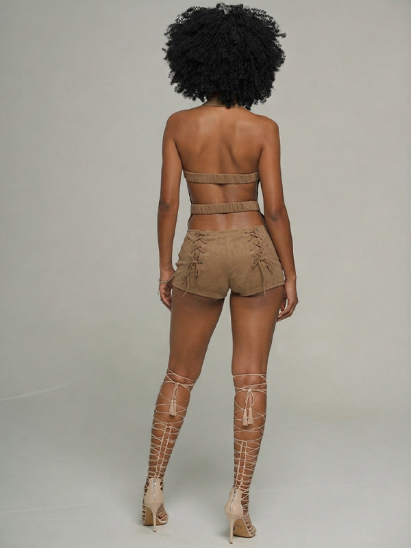 Lace-Up Cutout Halter Romper
