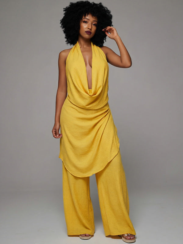 Cowl-Neck Halter Top & Pants Set