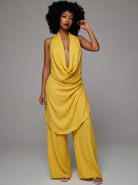 Cowl-Neck Halter Top & Pants Set