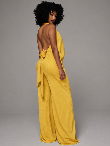 Cowl-Neck Halter Top & Pants Set