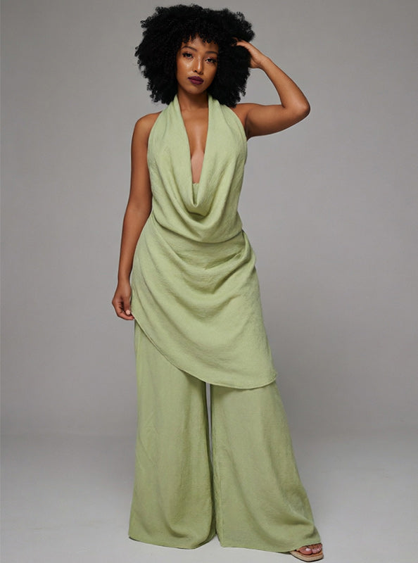 Cowl-Neck Halter Top & Pants Set