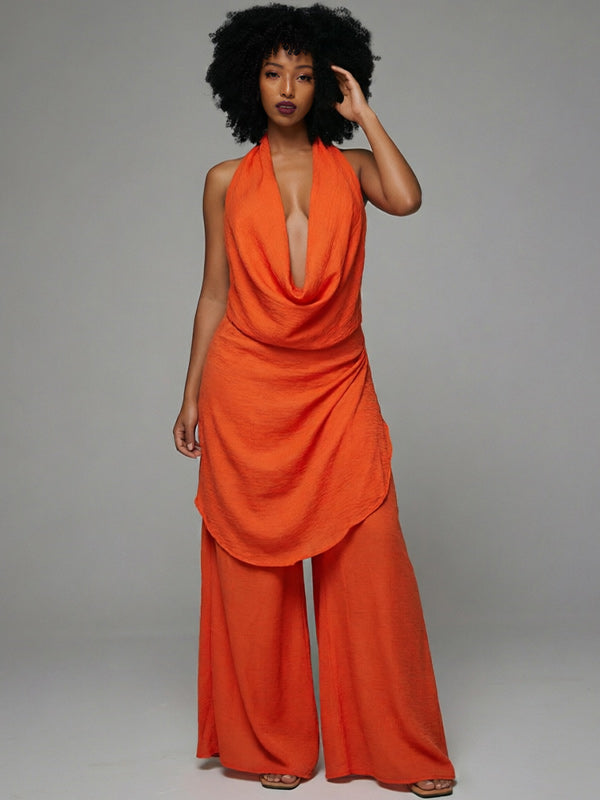 Cowl-Neck Halter Top & Pants Set
