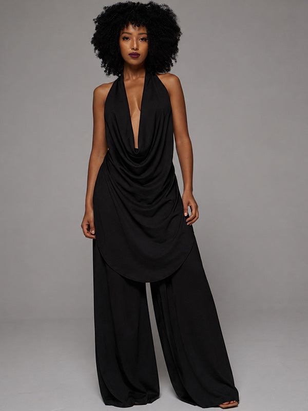 Cowl-Neck Halter Top & Pants Set