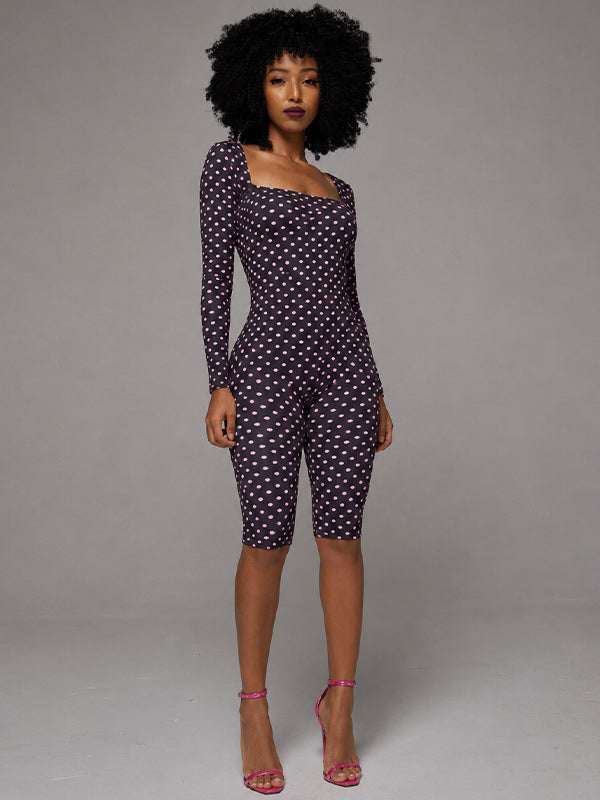 Dot Square-Neck Capri Jumpsuit