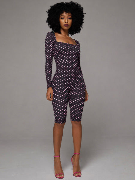 Dot Square-Neck Capri Jumpsuit