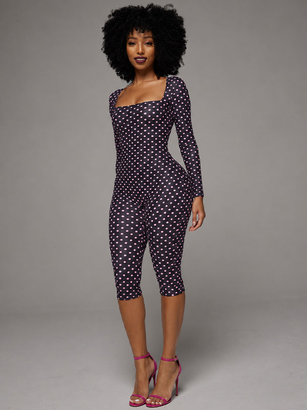 Dot Square-Neck Capri Jumpsuit