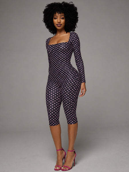 Dot Square-Neck Capri Jumpsuit