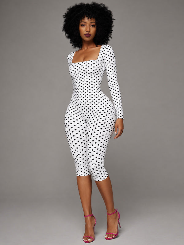 Dot Square-Neck Capri Jumpsuit