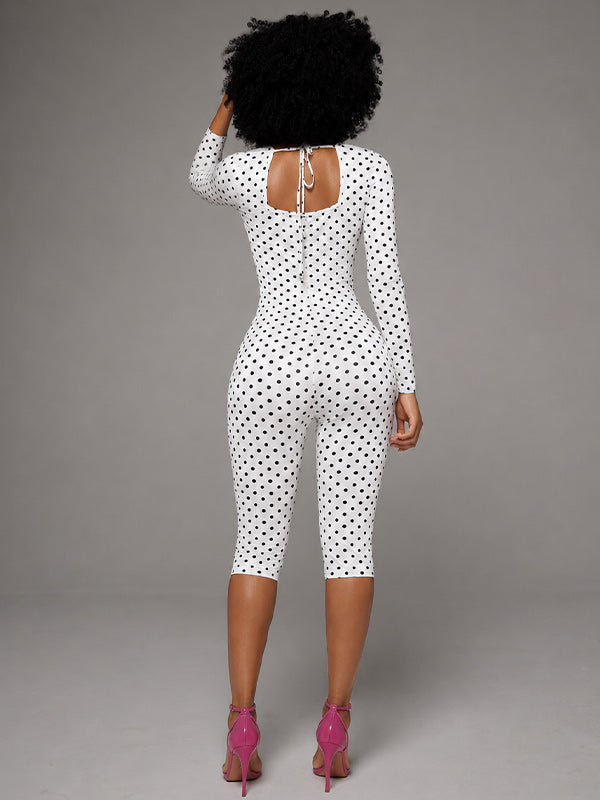 Dot Square-Neck Capri Jumpsuit