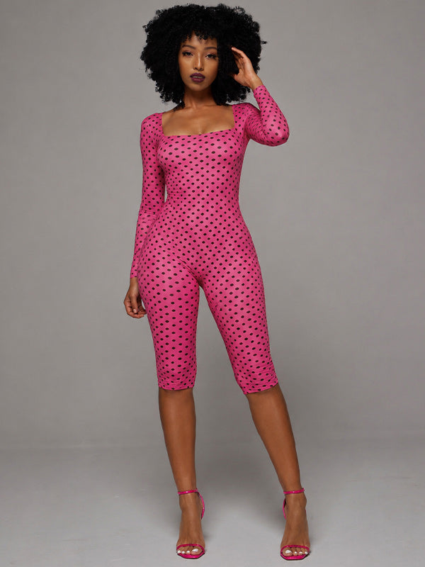 Dot Square-Neck Capri Jumpsuit