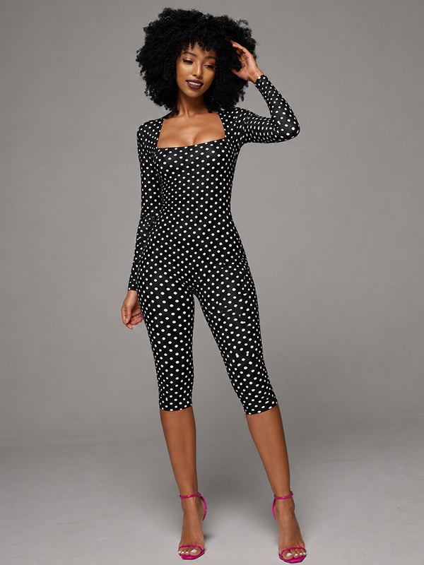 Dot Square-Neck Capri Jumpsuit