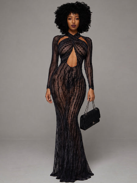 Printed Cross Cutout Dress