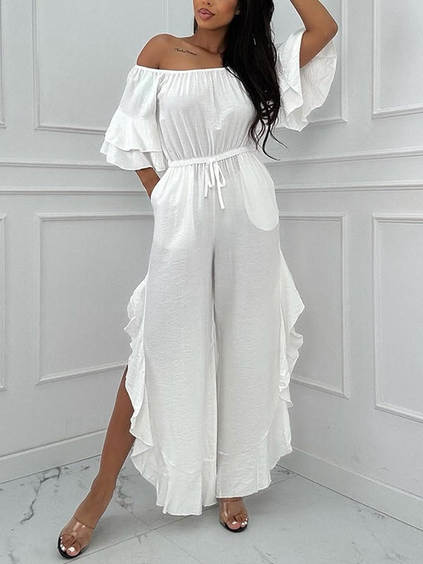 Off-Shoulder Tied Ruffle Jumpsuit