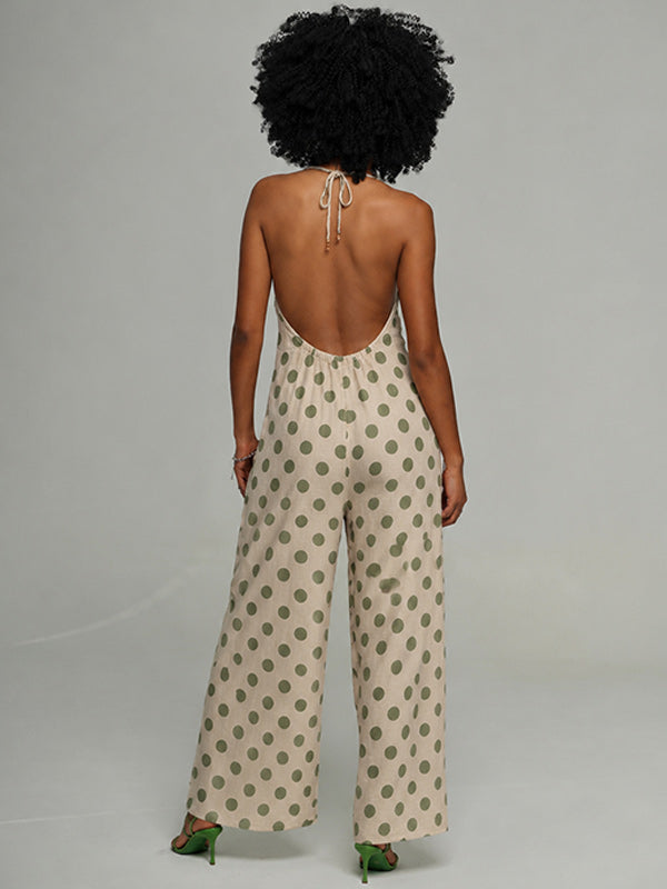 Dot V-Neck Halter Jumpsuit