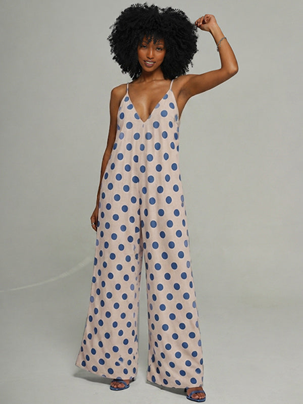 Dot V-Neck Halter Jumpsuit