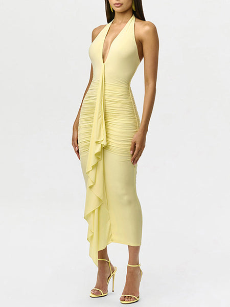 Ruffle Ruched Halter Dress