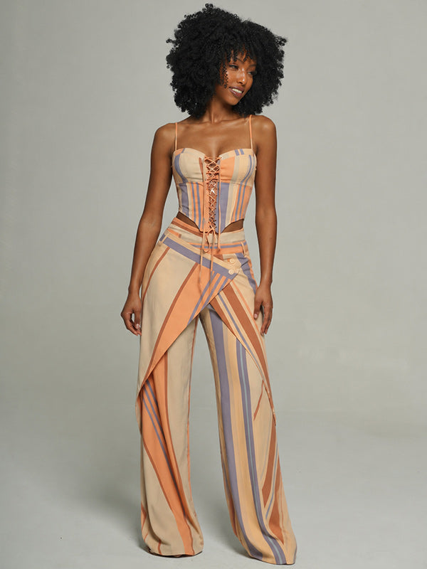 Stripe Lace-Up Cami Top & Pants Set