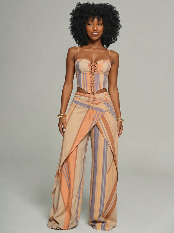 Stripe Lace-Up Cami Top & Pants Set