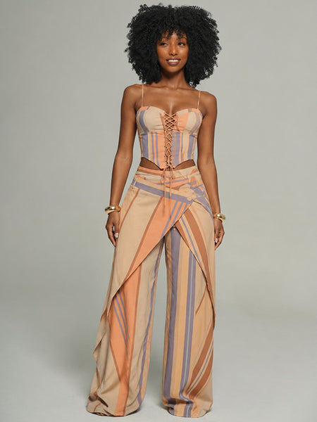 Stripe Lace-Up Cami Top & Pants Set