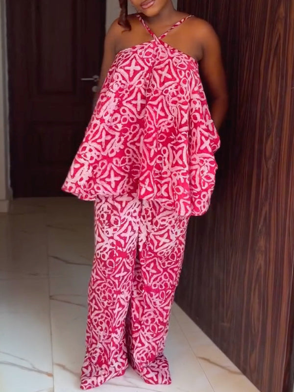 Printed Halter Top & Pants Set
