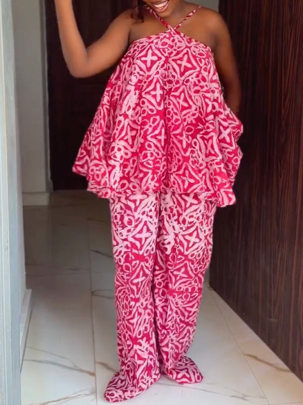 Printed Halter Top & Pants Set