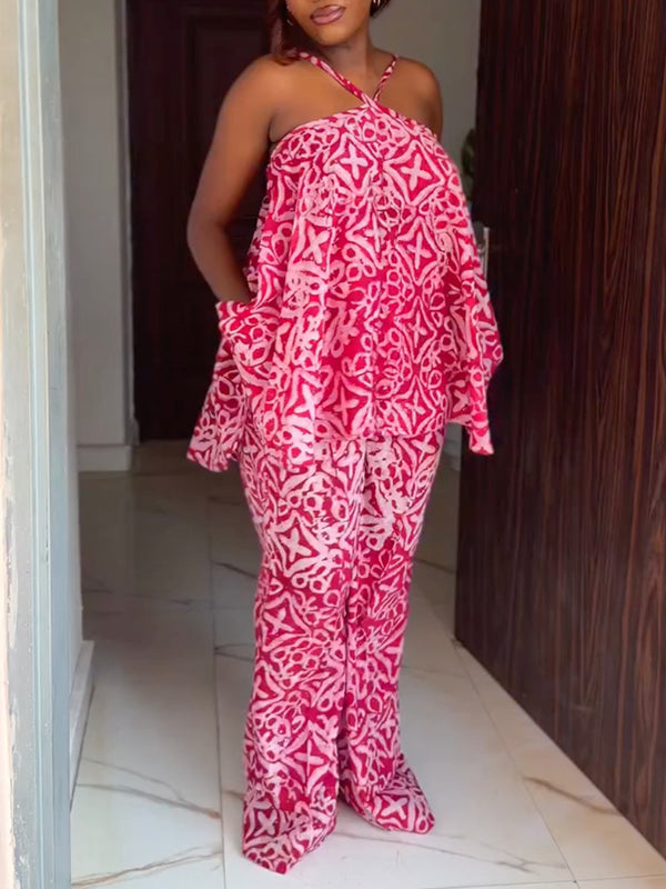 Printed Halter Top & Pants Set