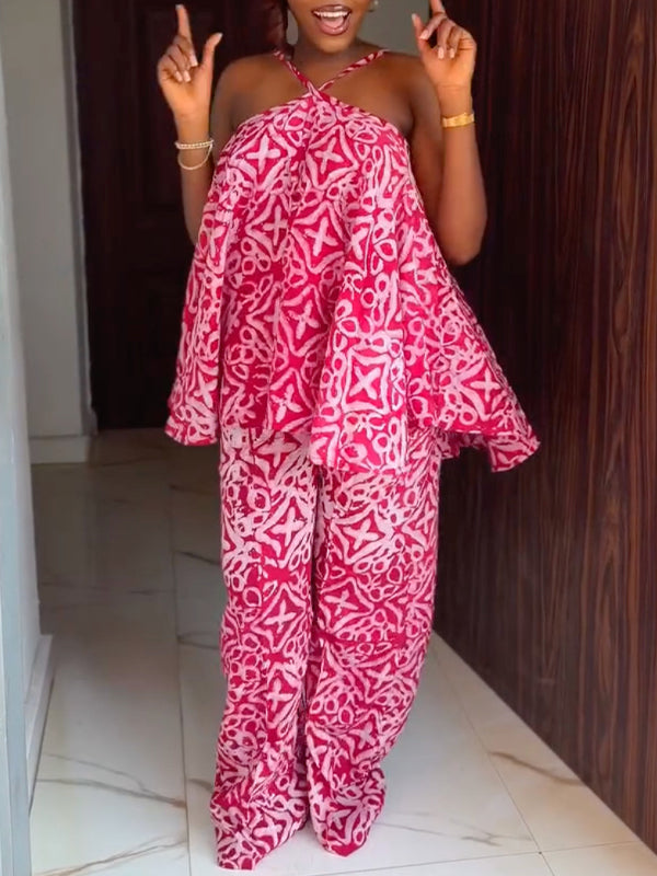 Printed Halter Top & Pants Set
