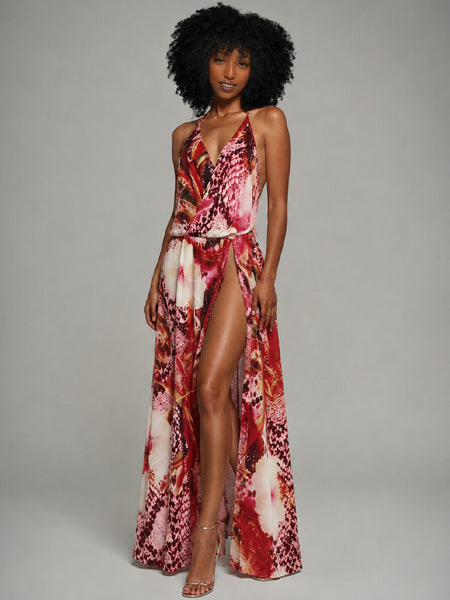 Printed Halter Slit Dress
