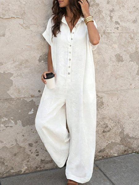 Button-Front Wide-Leg Jumpsuits
