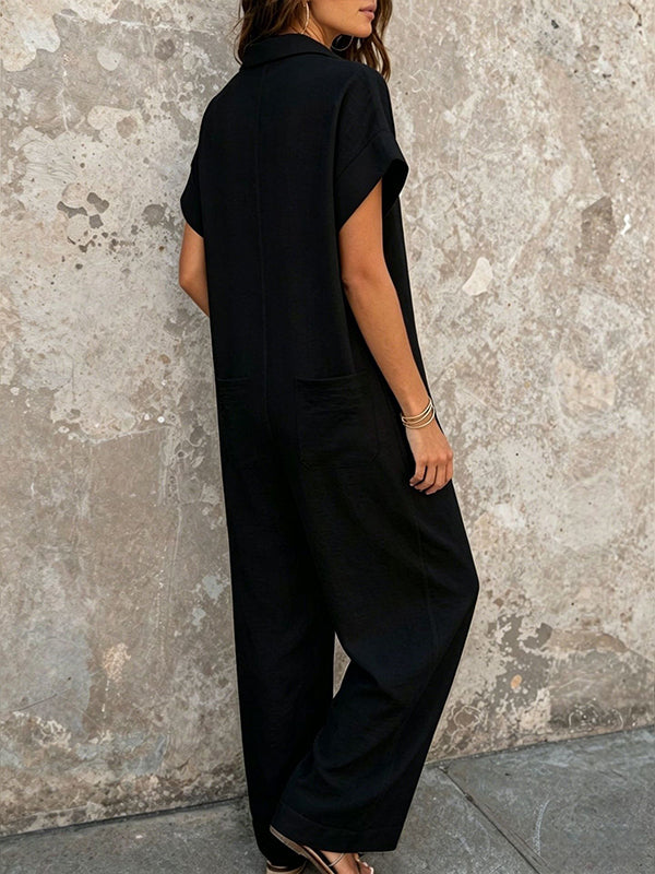 Button-Front Wide-Leg Jumpsuits