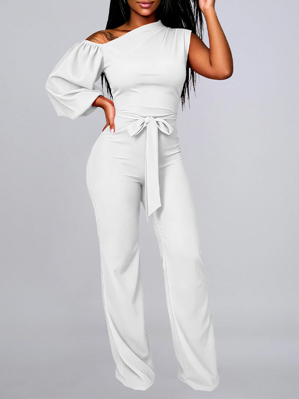 Solid Boat-Neck Tied Jumpsuit