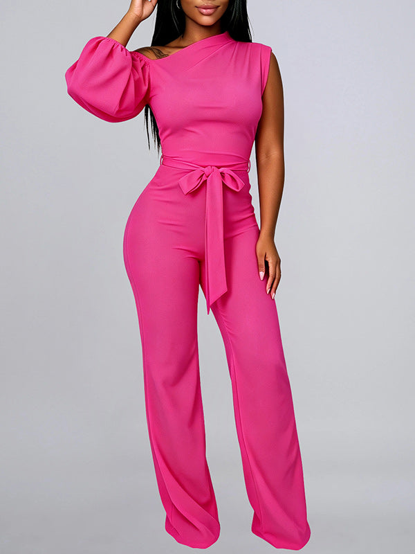 Solid Boat-Neck Tied Jumpsuit