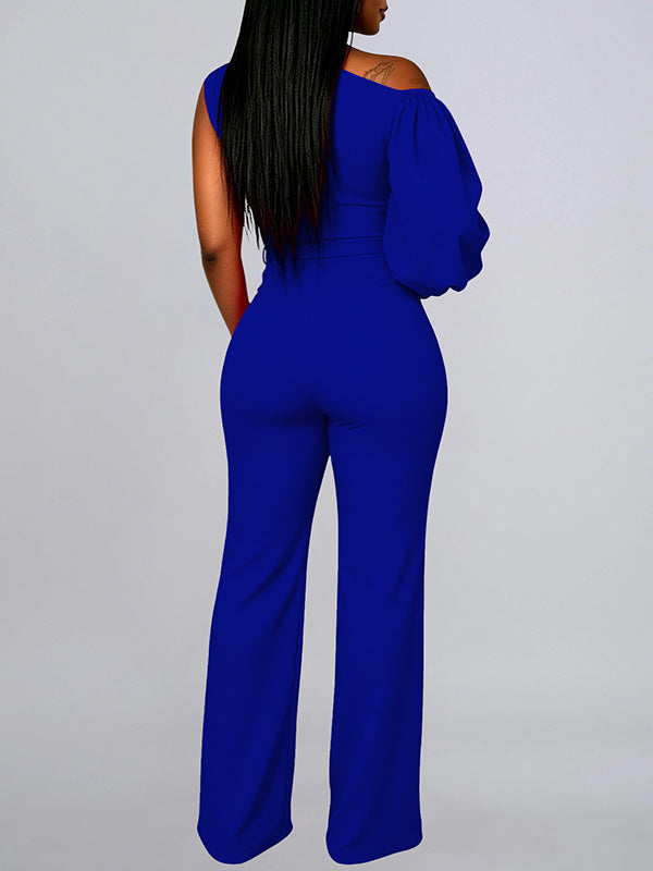 Solid Boat-Neck Tied Jumpsuit