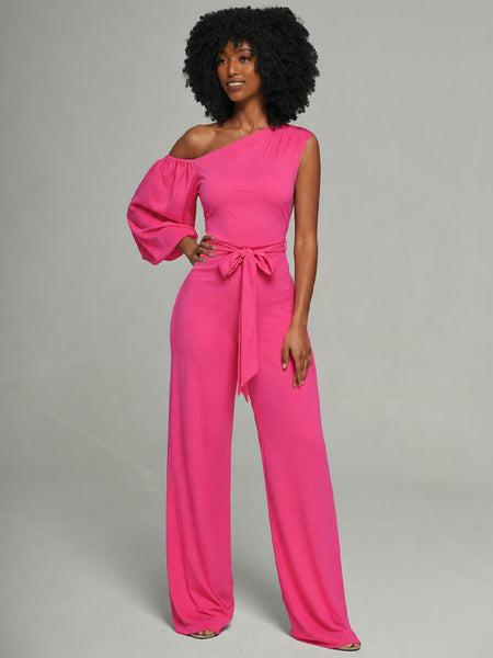 Solid Boat-Neck Tied Jumpsuit