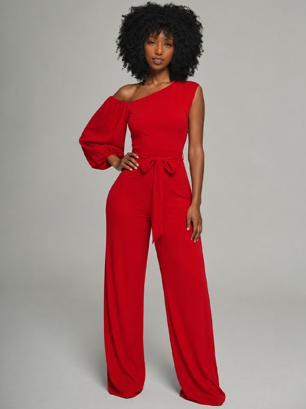 Solid Boat-Neck Tied Jumpsuit