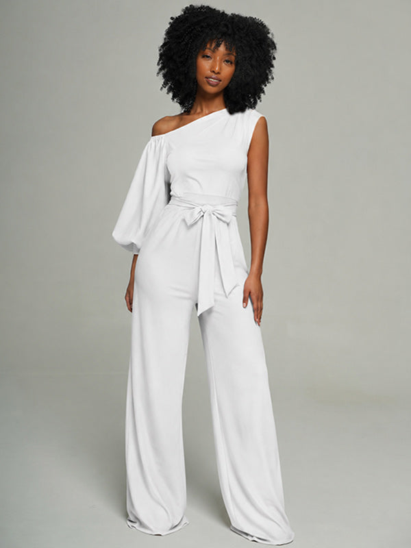 Solid Boat-Neck Tied Jumpsuit