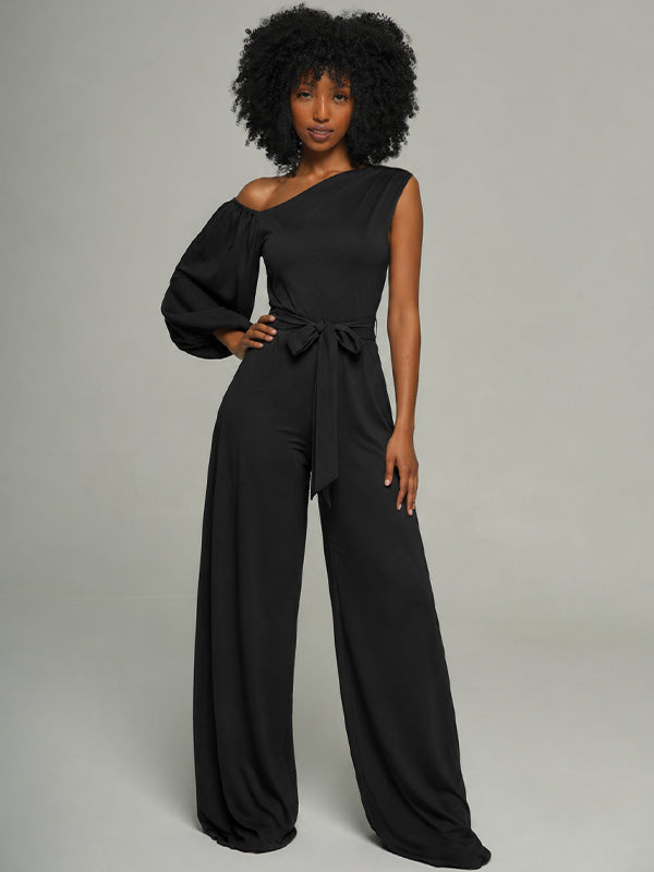 Solid Boat-Neck Tied Jumpsuit