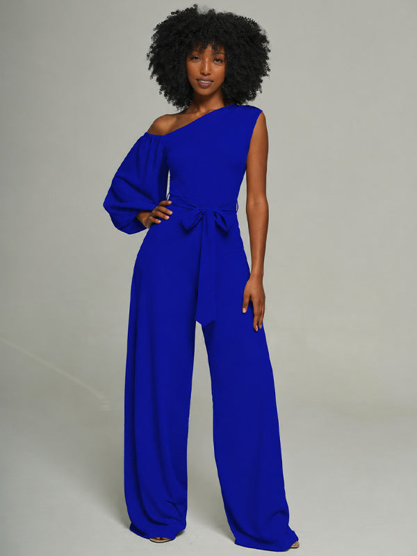 Solid Boat-Neck Tied Jumpsuit